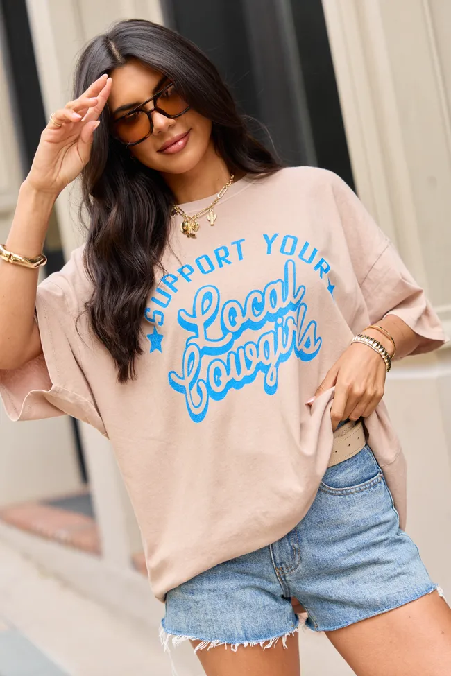 Support Your Local Cowgirls Taupe Oversized Graphic Tee sold by Pink Lily product image thumbnail 3