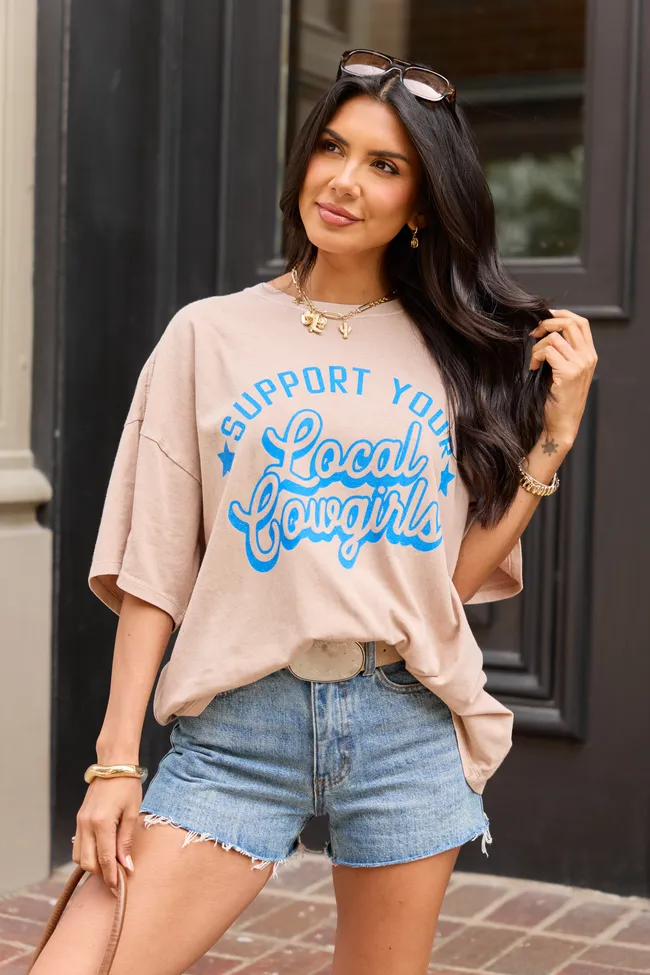 Support Your Local Cowgirls Taupe Oversized Graphic Tee sold by Pink Lily product image thumbnail 4
