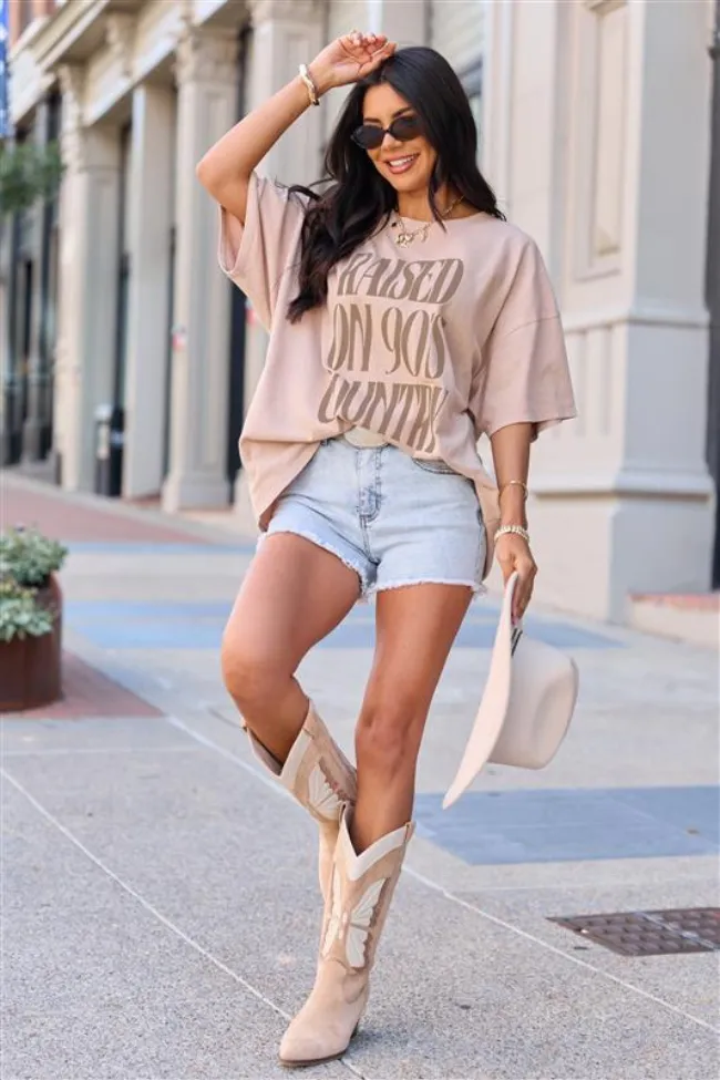 Raised On 90's Country Taupe Oversized Graphic Tee sold by Pink Lily product image thumbnail 3