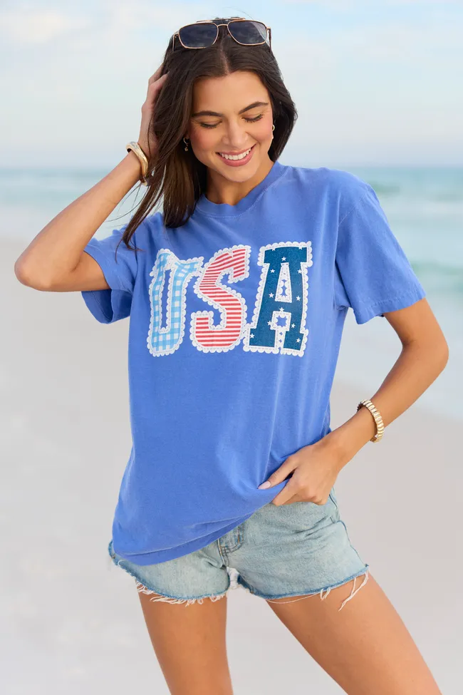 USA Lace Print Blue Graphic Tee sold by Pink Lily product image thumbnail 3