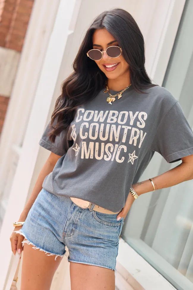 Cowboys and Country Music Dark Grey Graphic Tee sold by Pink Lily