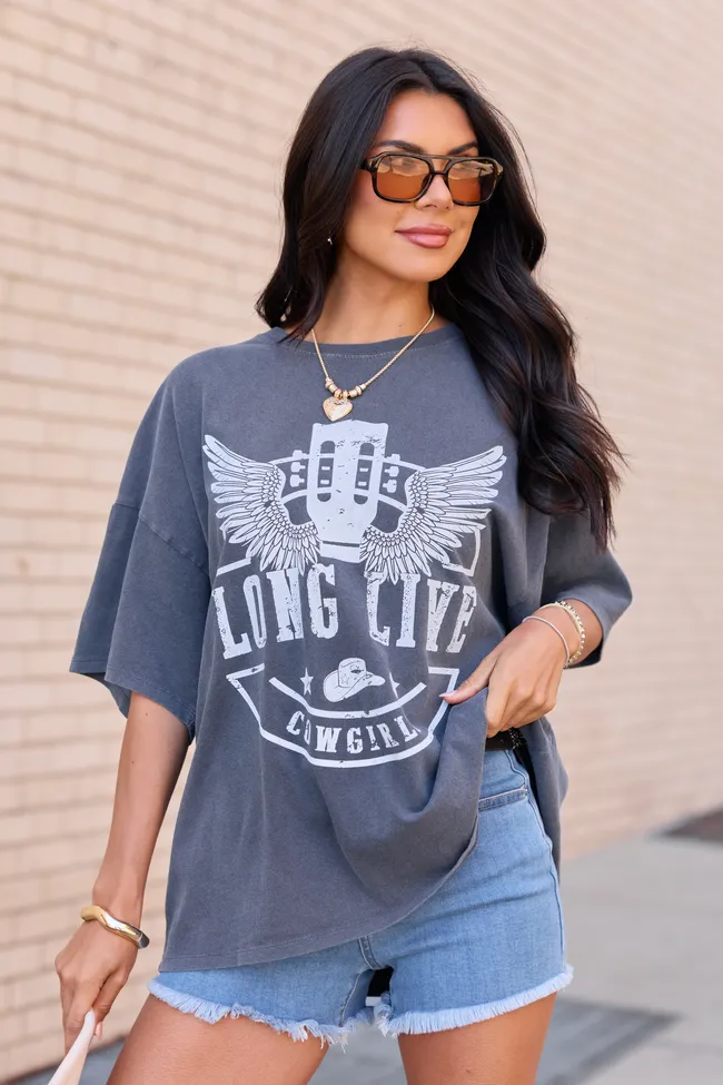 Long Live Cowgirls Charcoal Oversized Graphic Tee sold by Pink Lily product image thumbnail 4
