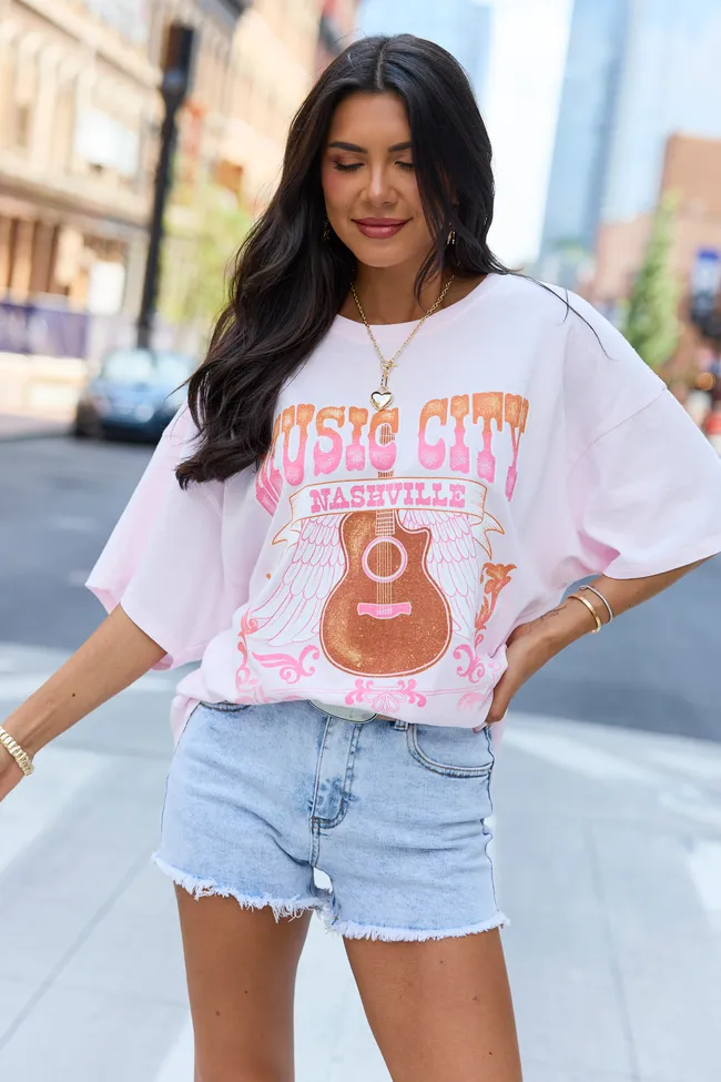 Music City Nashville Light Pink Oversized Graphic Tee sold by Pink Lily product image thumbnail 3