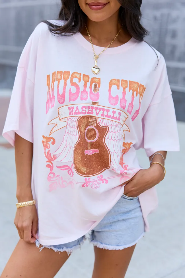 Music City Nashville Light Pink Oversized Graphic Tee sold by Pink Lily