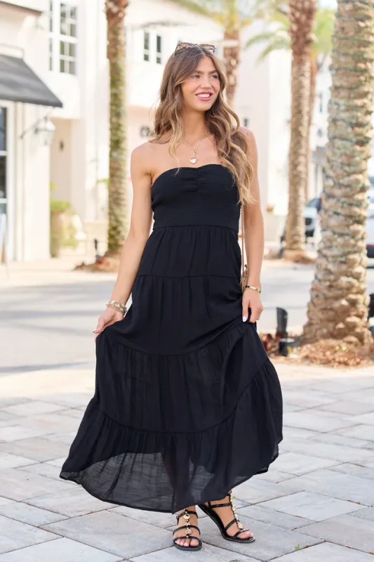 Calloway Black Strapless Maxi Dress made by Pink Lily