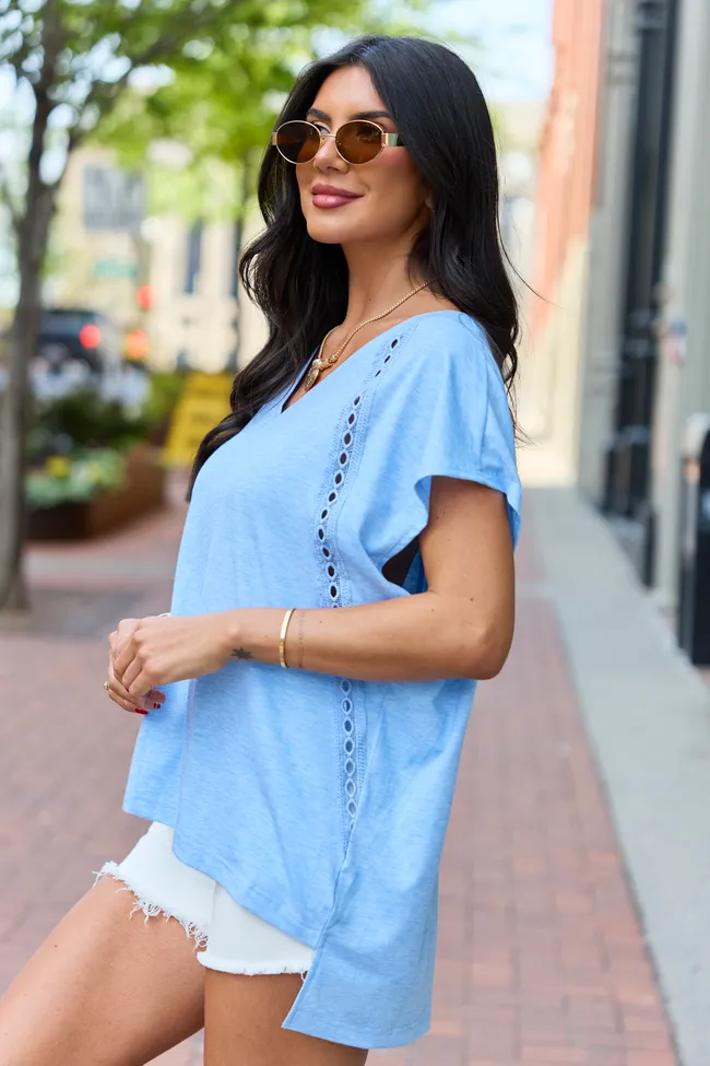 Karly Blue Oversized Eyelet Trim V-Neck Tee sold by Pink Lily product image thumbnail 5