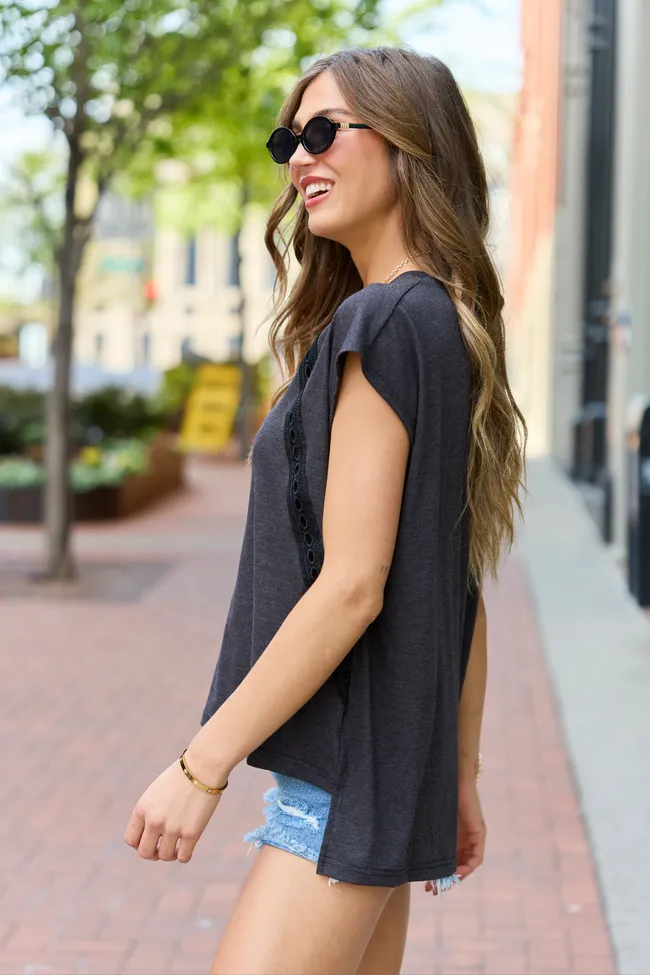 Karly Black Oversized Eyelet Trim V-Neck Tee sold by Pink Lily product image thumbnail 4