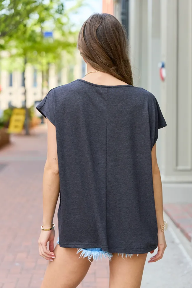 Karly Black Oversized Eyelet Trim V-Neck Tee sold by Pink Lily product image thumbnail 5