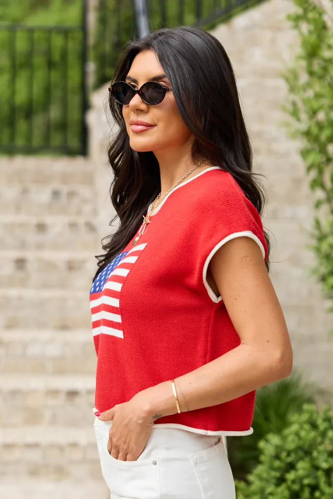 Red American Flag Sweater Top sold by Pink Lily product image thumbnail 4