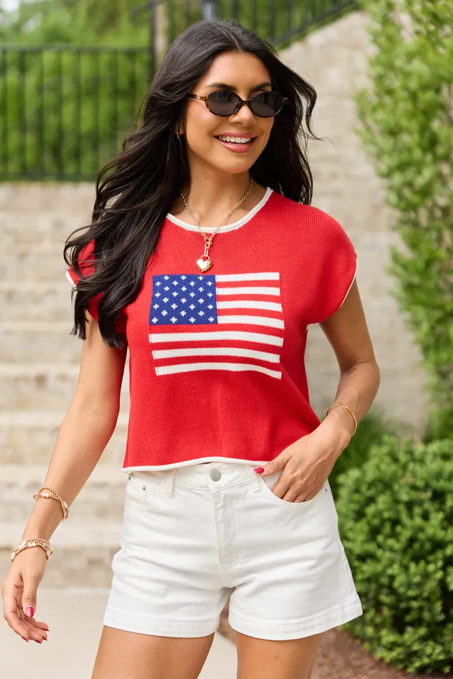 Red American Flag Sweater Top sold by Pink Lily product image thumbnail 3