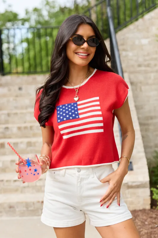 Red American Flag Sweater Top made by HYFVE