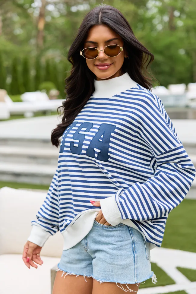 USA Striped Mock Neck Sweatshirt SALE sold by Pink Lily product image thumbnail 5