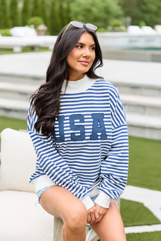 USA Striped Mock Neck Sweatshirt SALE sold by Pink Lily product image thumbnail 4