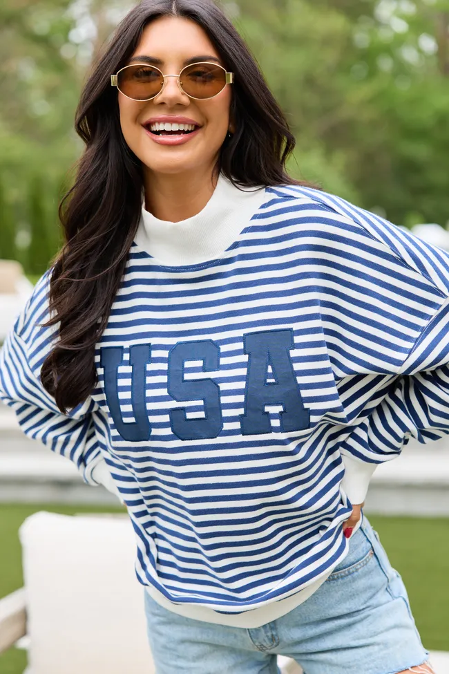 USA Striped Mock Neck Sweatshirt SALE sold by Pink Lily