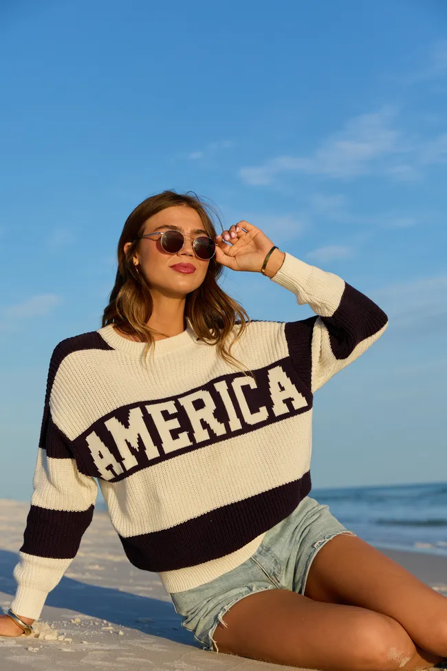 America Black And White Striped Sweater sold by Pink Lily product image thumbnail 3