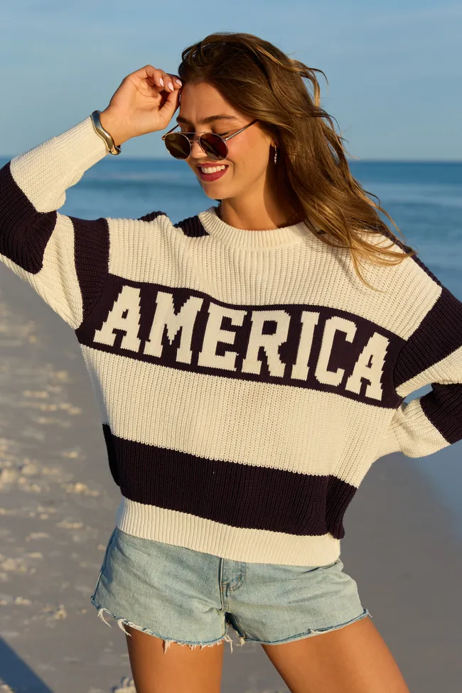 America Black And White Striped Sweater sold by Pink Lily product image thumbnail 2