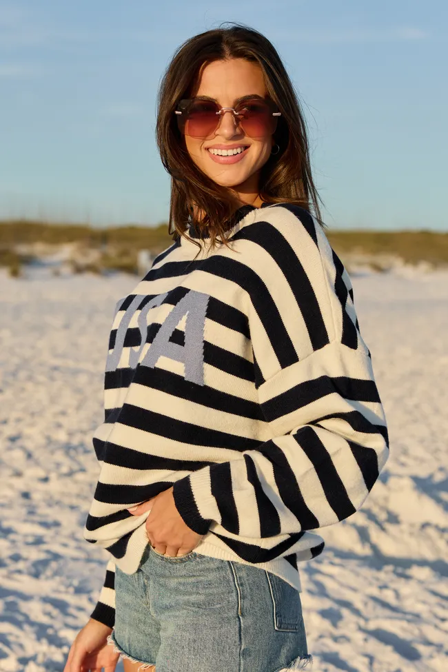 USA Navy And Ivory Striped Sweater FINAL SALE sold by Pink Lily product image thumbnail 5
