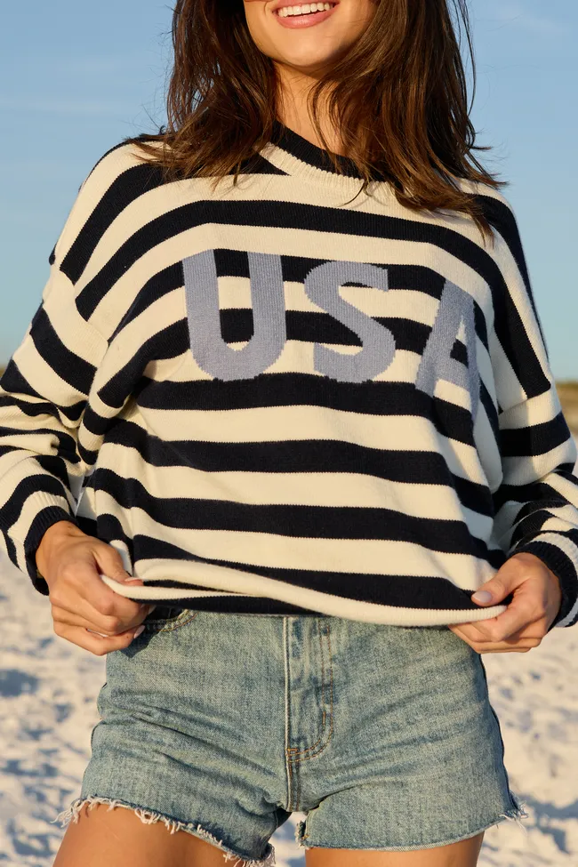 USA Navy And Ivory Striped Sweater FINAL SALE sold by Pink Lily product image thumbnail 2