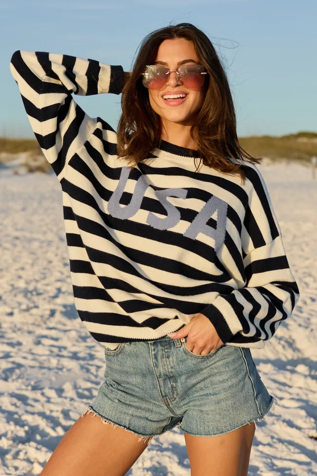USA Navy And Ivory Striped Sweater FINAL SALE sold by Pink Lily product image thumbnail 4