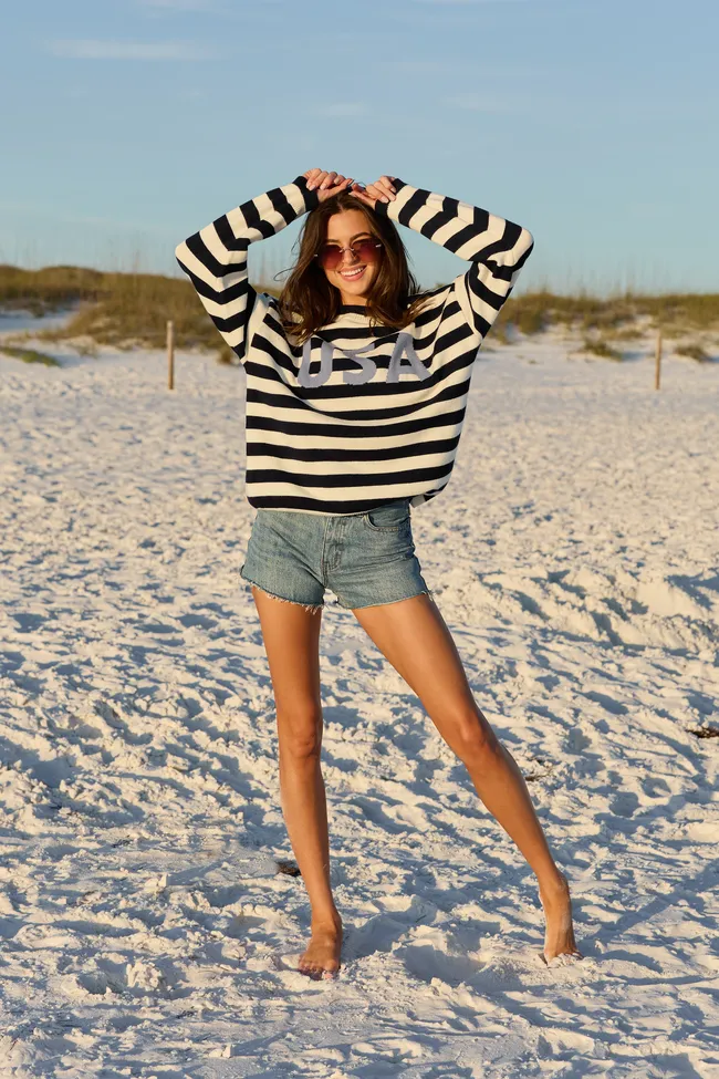 USA Navy And Ivory Striped Sweater FINAL SALE sold by Pink Lily product image thumbnail 3
