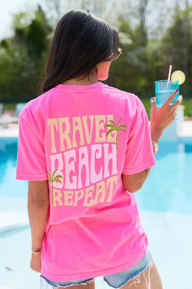 Travel Beach Repeat Neon Pink Graphic Tee sold by Pink Lily product image thumbnail 2