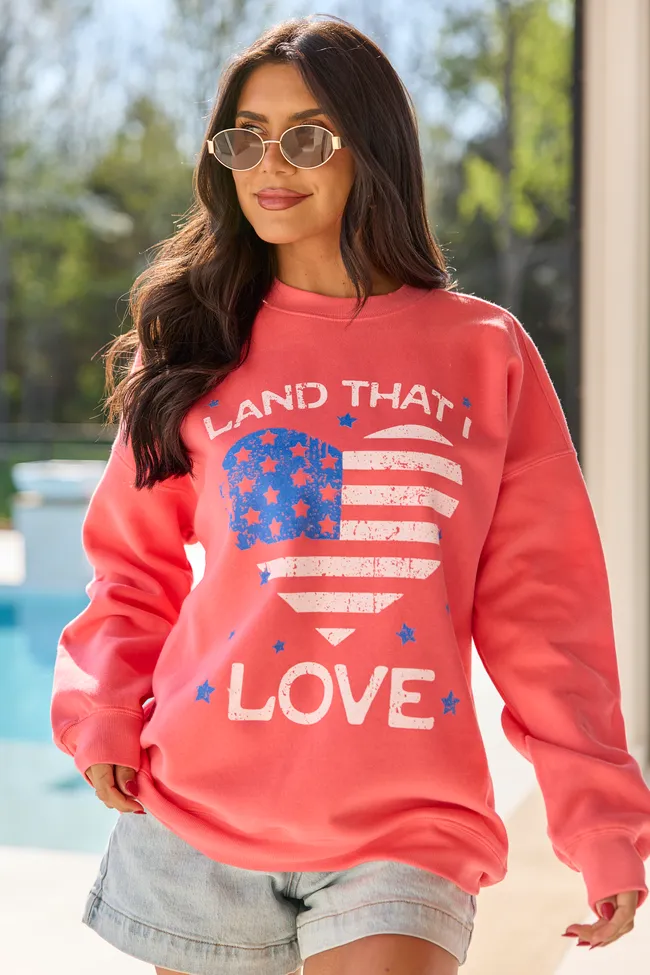 Land That I Love Light Red Graphic Sweatshirt sold by Pink Lily product image thumbnail 3