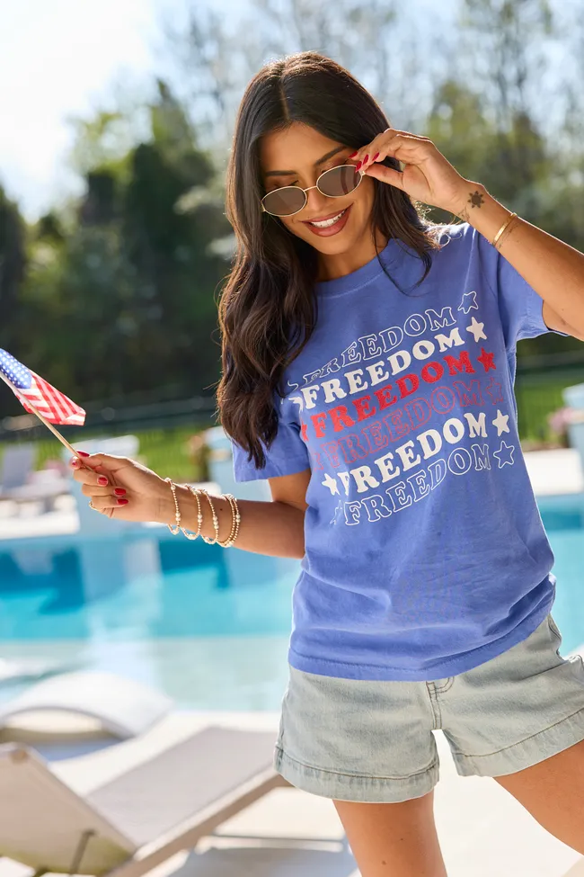 Freedom Repeat Blue Graphic Tee sold by Pink Lily