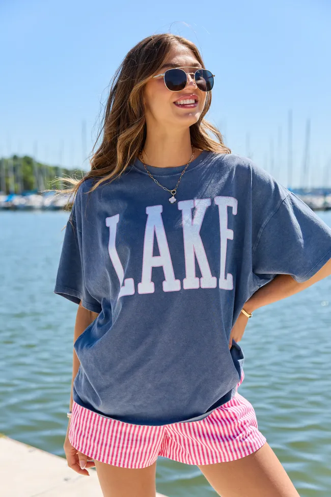 Lake Block Navy Oversized Graphic Tee sold by Pink Lily product image thumbnail 4