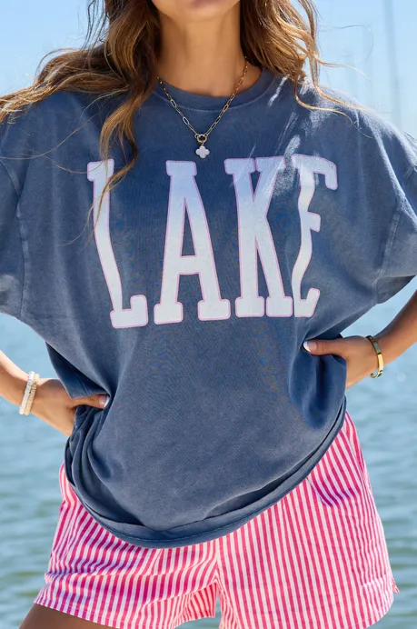 Lake Block Navy Oversized Graphic Tee sold by Pink Lily product image thumbnail 3