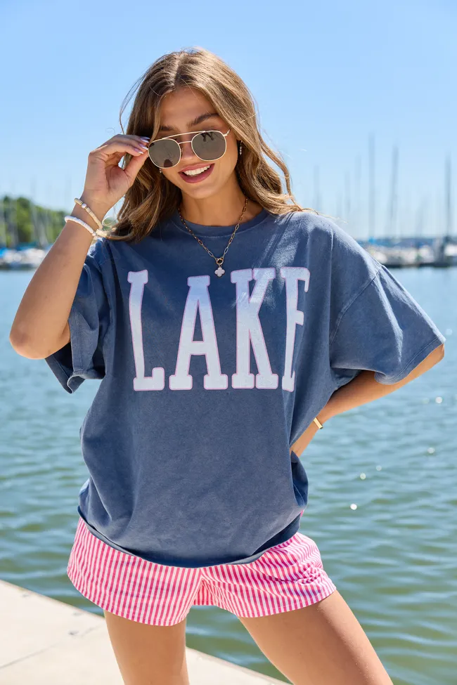 Lake Block Navy Oversized Graphic Tee sold by Pink Lily