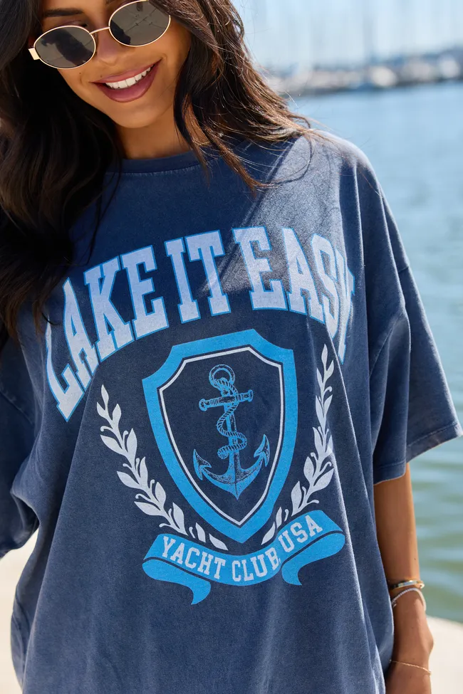 Lake It Easy Navy Oversized Graphic Tee sold by Pink Lily product image thumbnail 4