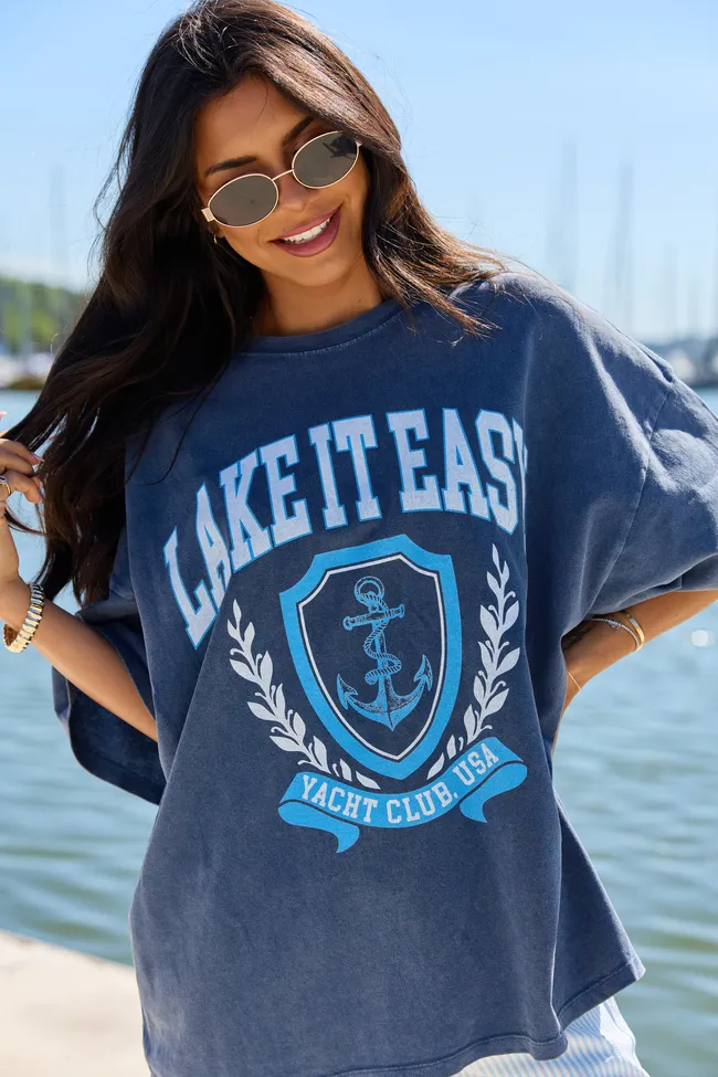 Lake It Easy Navy Oversized Graphic Tee sold by Pink Lily product image thumbnail 2