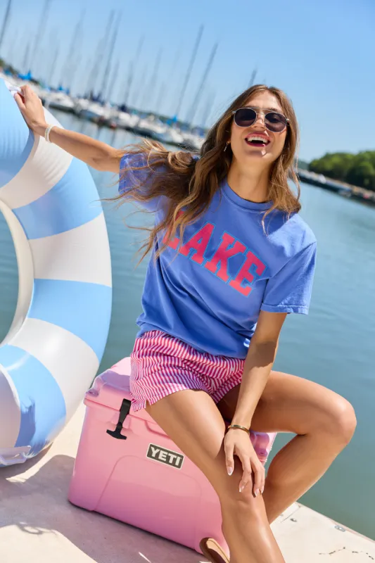 Lake Block Blue Comfort Colors Graphic Tee made by Pink Lily