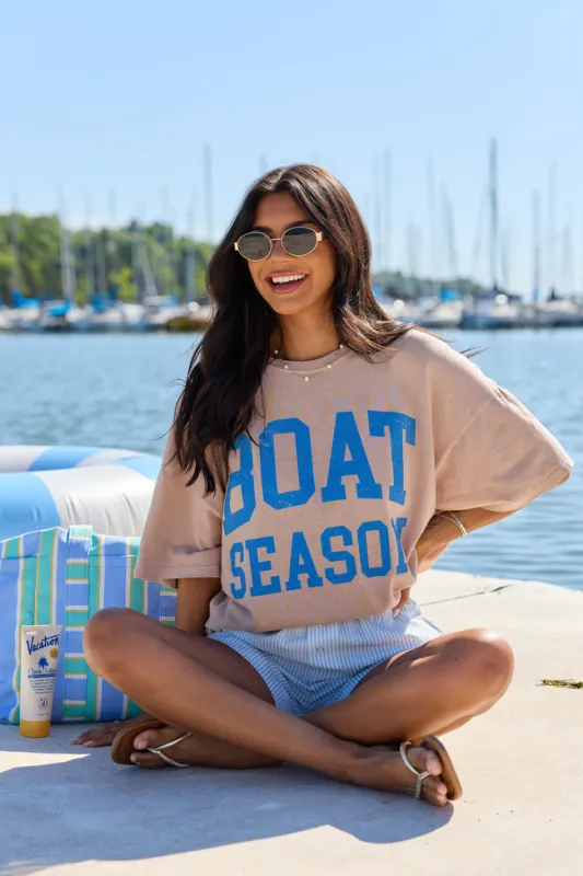 Boat Season Taupe Oversized Graphic Tee made by Pink Lily