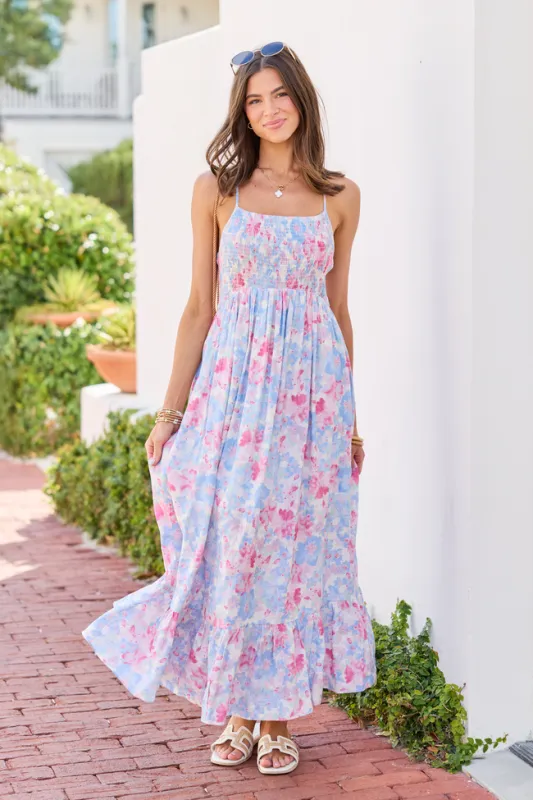 Ashley Blue Floral Maxi Dress made by Pink Lily