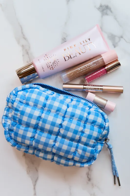 GWP - Haylie Marine Blue Quilted Mini Bag  + 5 Piece Beauty Kit made by Pink Lily
