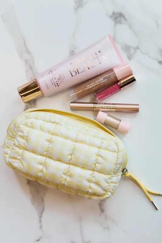 GWP - Haylie Butter Yellow Quilted Mini Bag + 5 Piece Beauty Kit made by Pink Lily