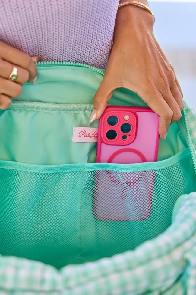 Haylie Mint Gingham Quilted Weekender Bag sold by Pink Lily product image thumbnail 5