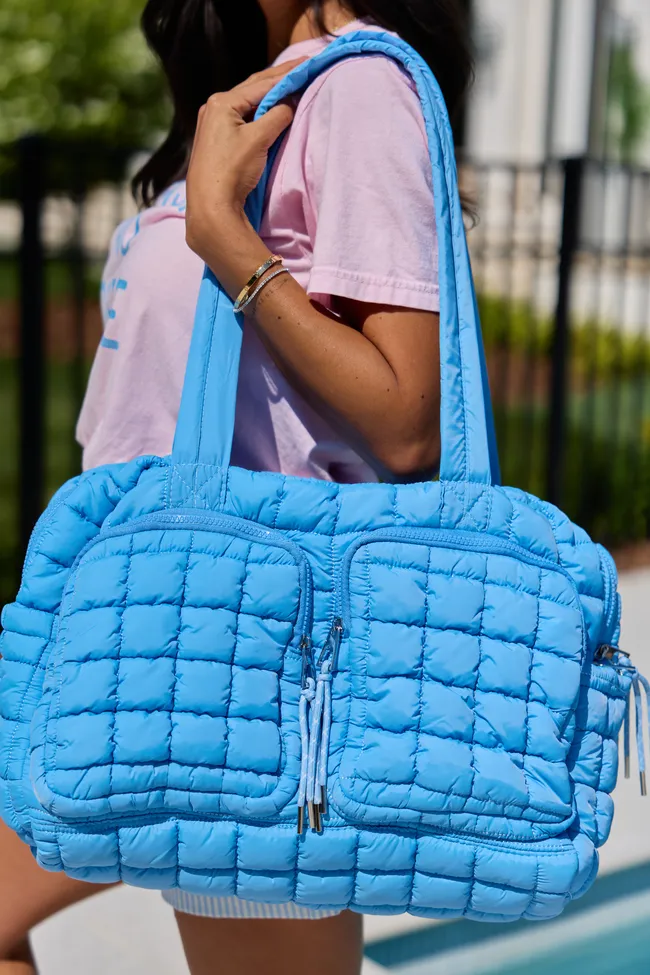 Haylie Marine Blue Quilted Weekender Bag sold by Pink Lily