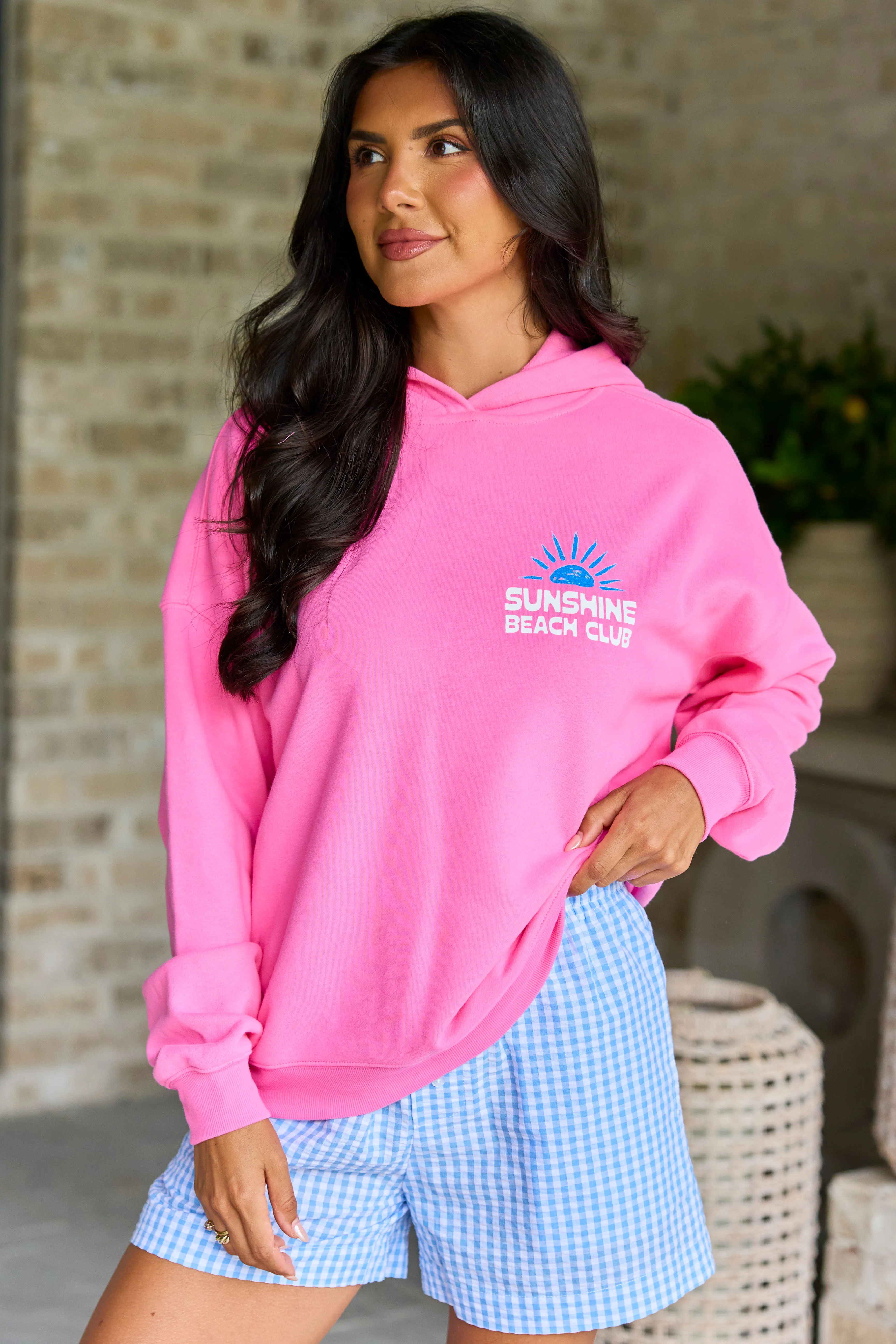 Sunshine Beach Club Pink Graphic Hoodie sold by Pink Lily product image thumbnail 4