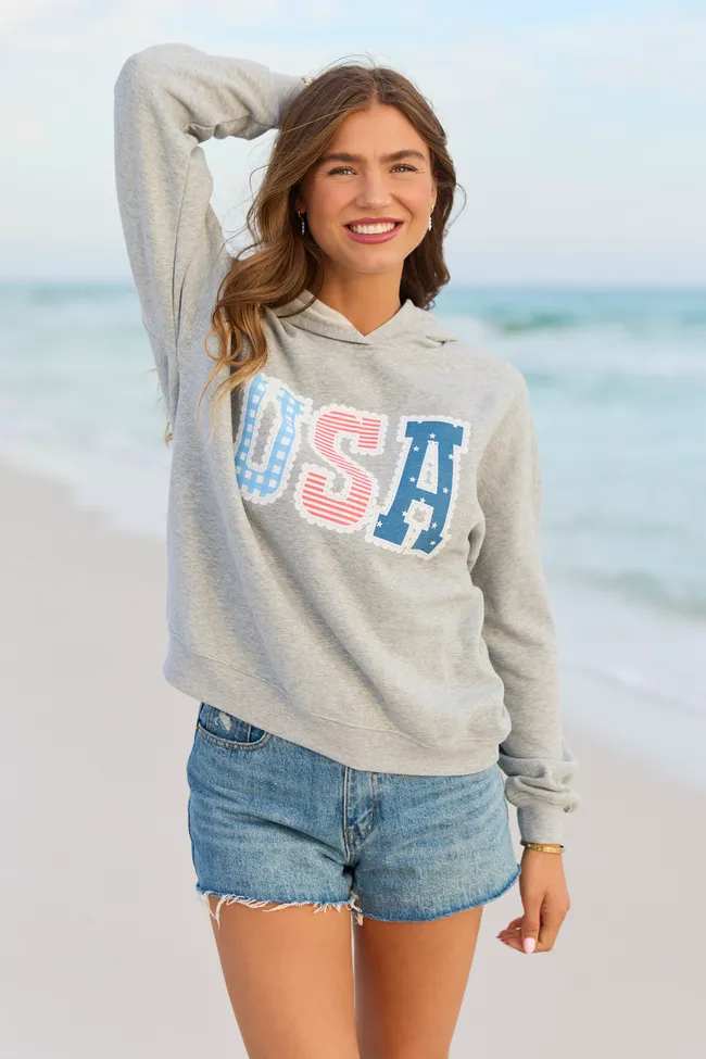 USA Lace Print Light Grey Graphic Hoodie sold by Pink Lily