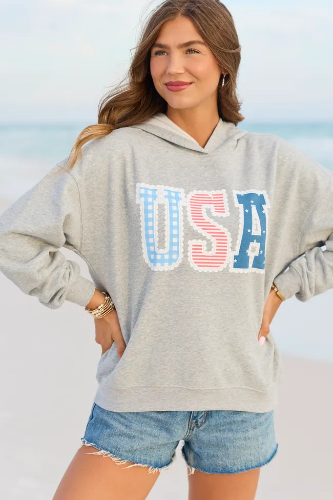 USA Lace Print Light Grey Graphic Hoodie sold by Pink Lily product image thumbnail 3