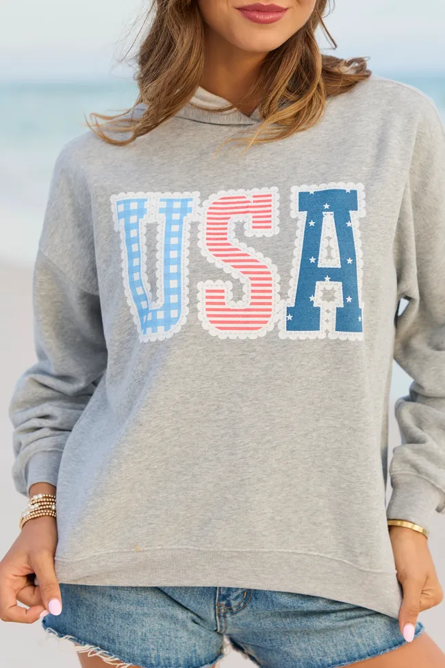 USA Lace Print Light Grey Graphic Hoodie sold by Pink Lily product image thumbnail 2