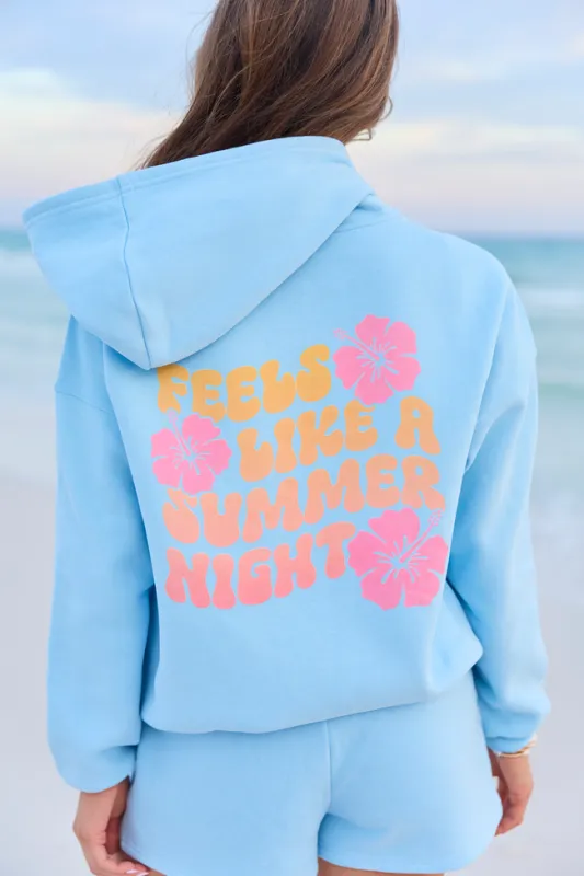 Feels Like A Summer Night Light Blue Graphic Hoodie made by Pink Lily