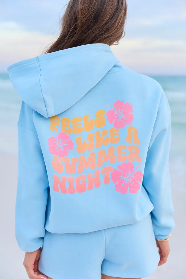 Feels Like A Summer Night Light Blue Graphic Hoodie sold by Pink Lily