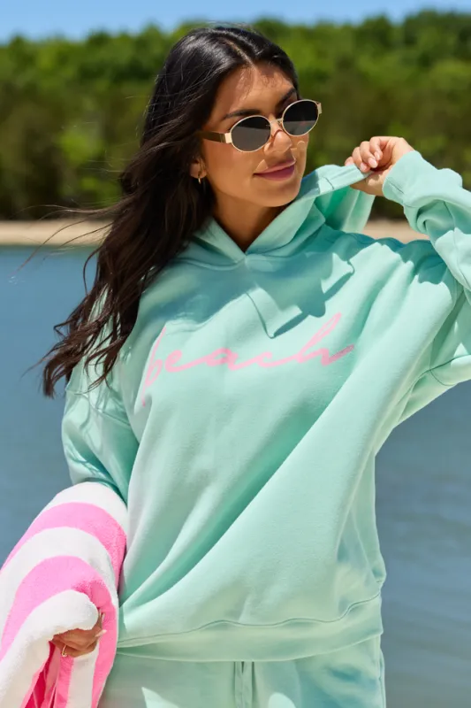 Beach Script Mint Graphic Hoodie made by Pink Lily