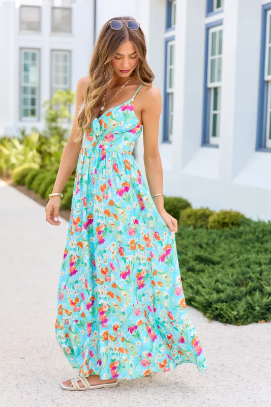 Lila Turquiose Floral Maxi Dress made by Pink Lily