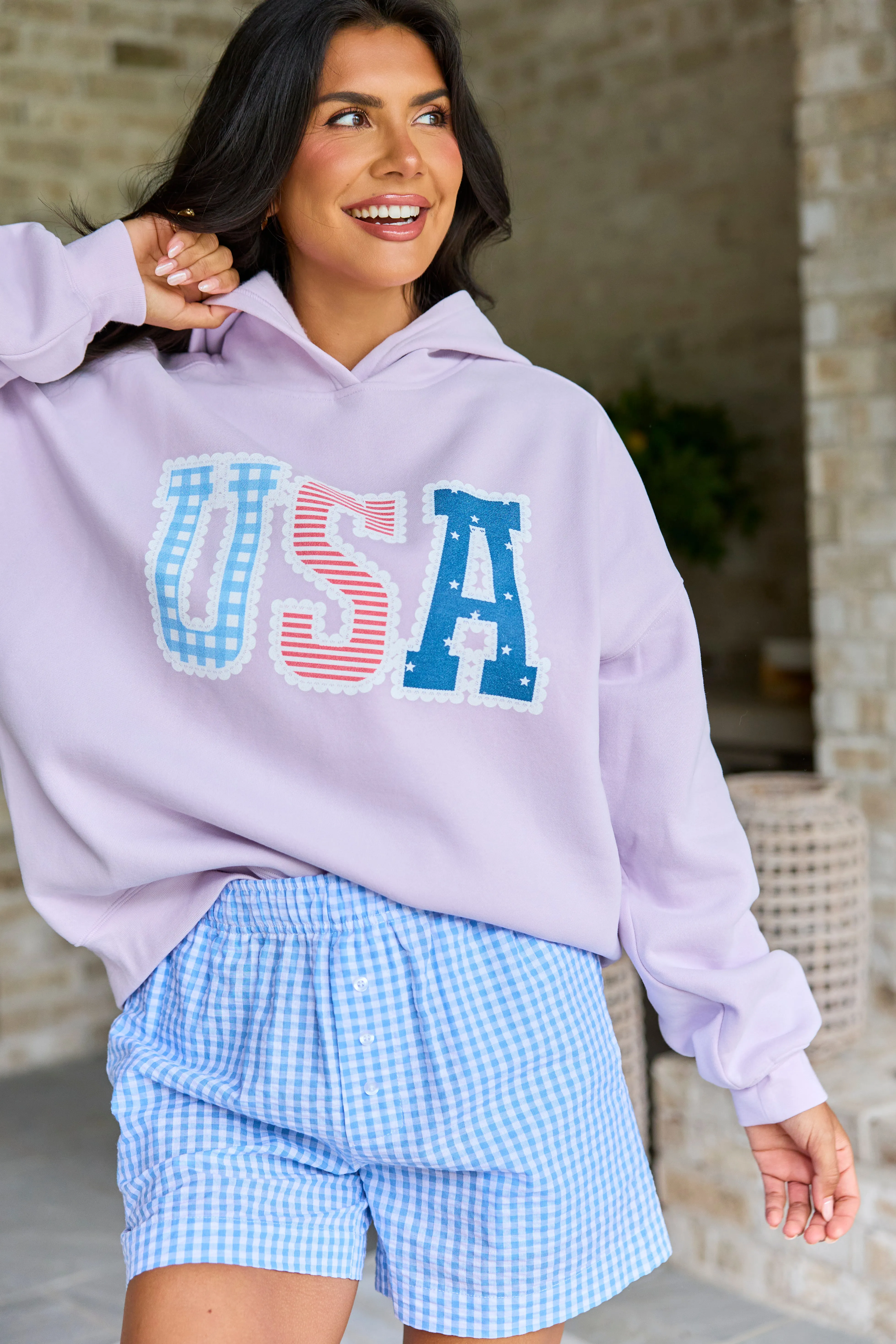USA Lace Print Purple Graphic Hoodie sold by Pink Lily product image thumbnail 3