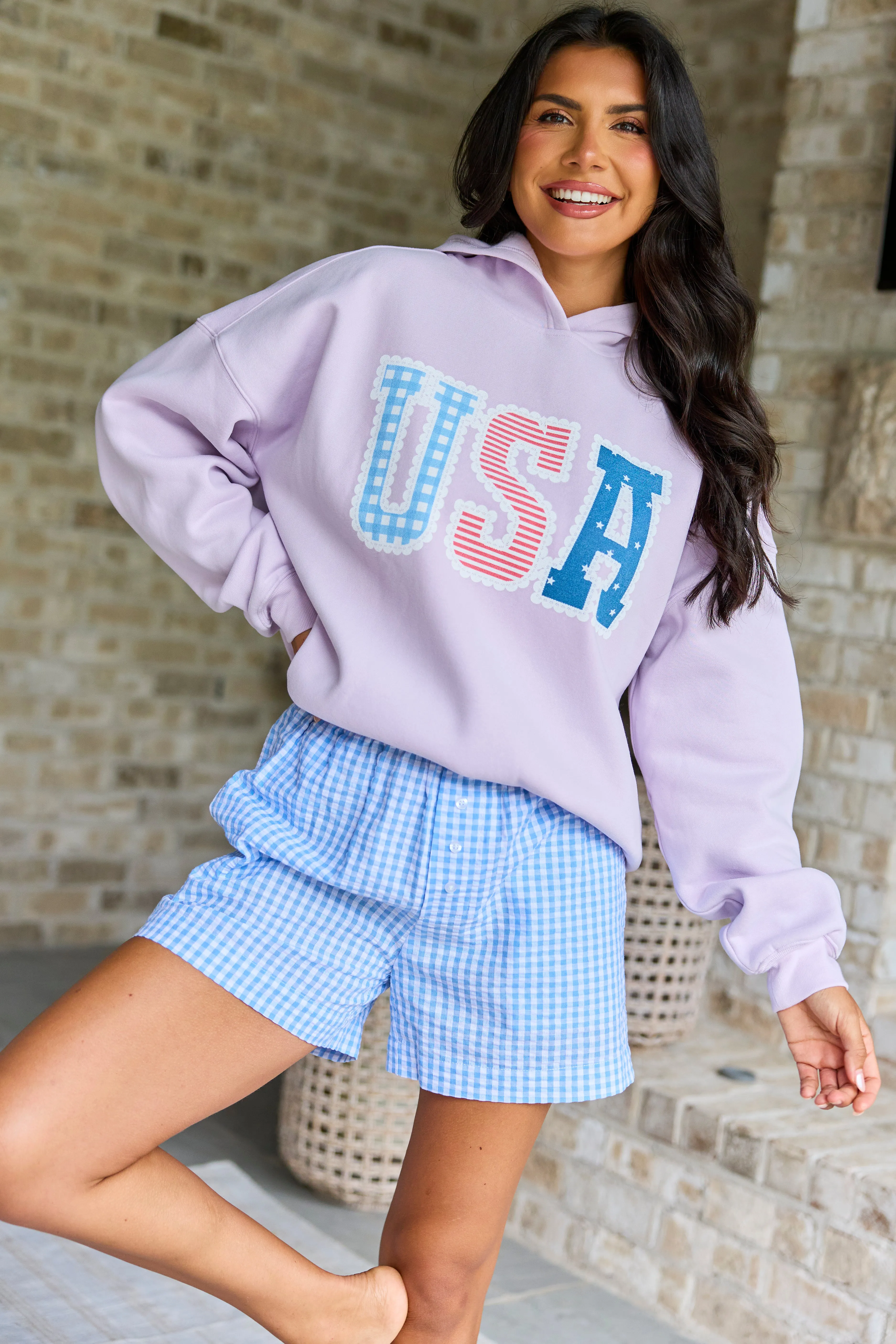USA Lace Print Purple Graphic Hoodie sold by Pink Lily