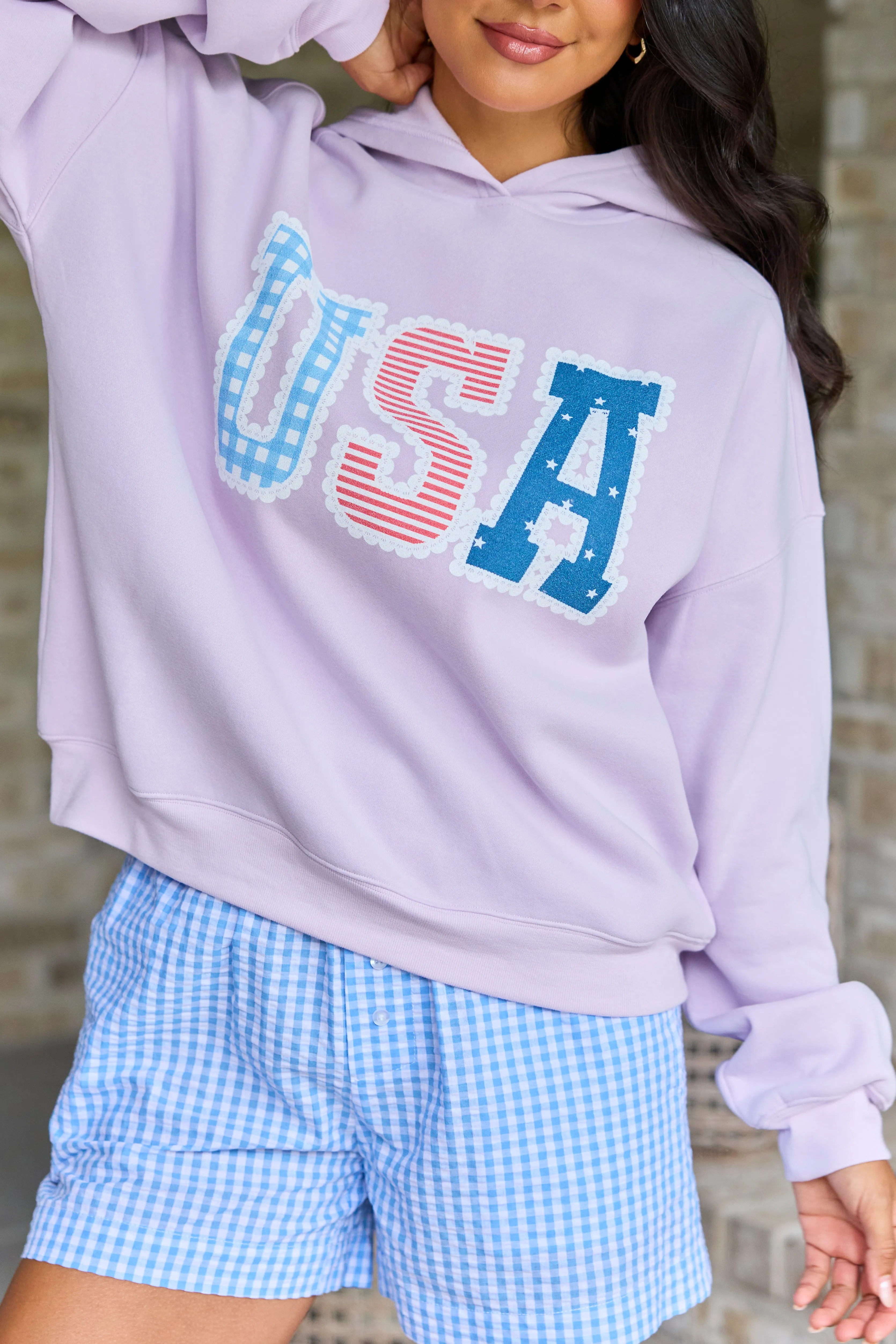 USA Lace Print Purple Graphic Hoodie sold by Pink Lily product image thumbnail 2